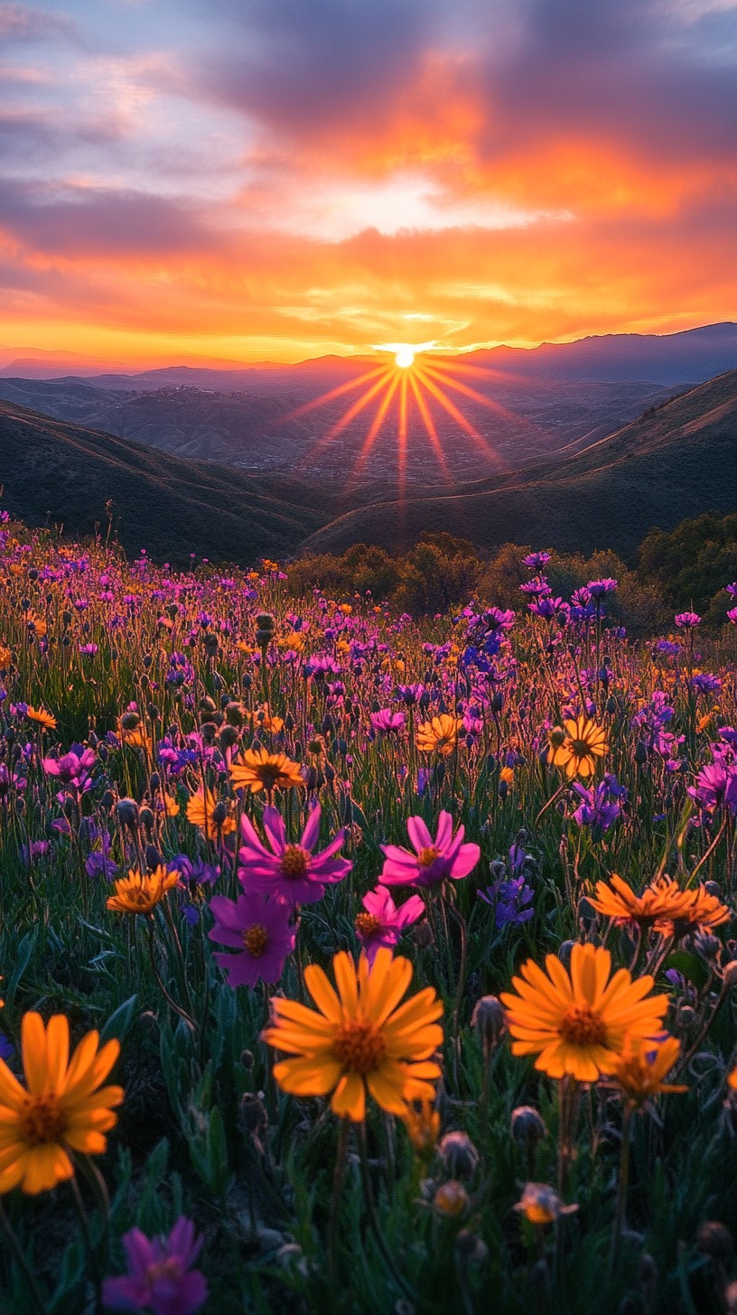 Free Sunset over Valley Image - Sunset, Valley, Wildflowers | Download ...
