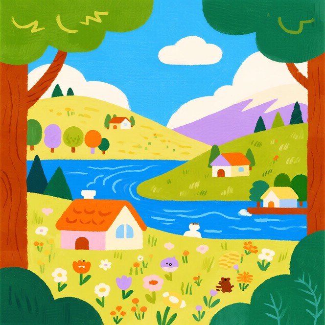 Free Colorful Riverside Village Image - Colorful, Houses, Village ...