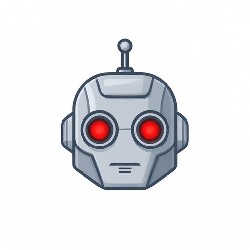 This vector icon shows a friendly but bold robot head facing straight ...