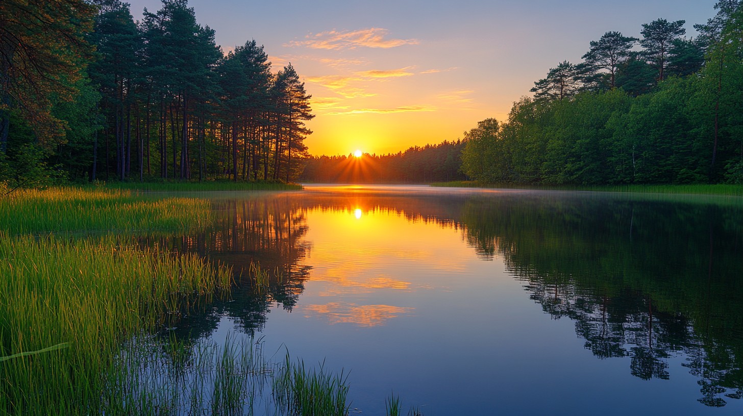 Free Sunset over lake Image - Sunset, Lake, Forest | Download at StockCake