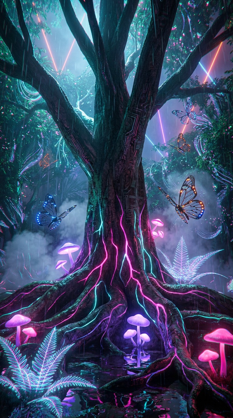 Free Neon Forest Dreams Image - Cyberpunk, Neon, Tree | Download at ...
