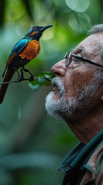 Free Bird meets man Image - Bird, Man, Elderly | Download at StockCake