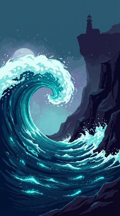 Free Glowing Ocean Waves Image - Ocean, Wave, Lighthouse | Download at ...