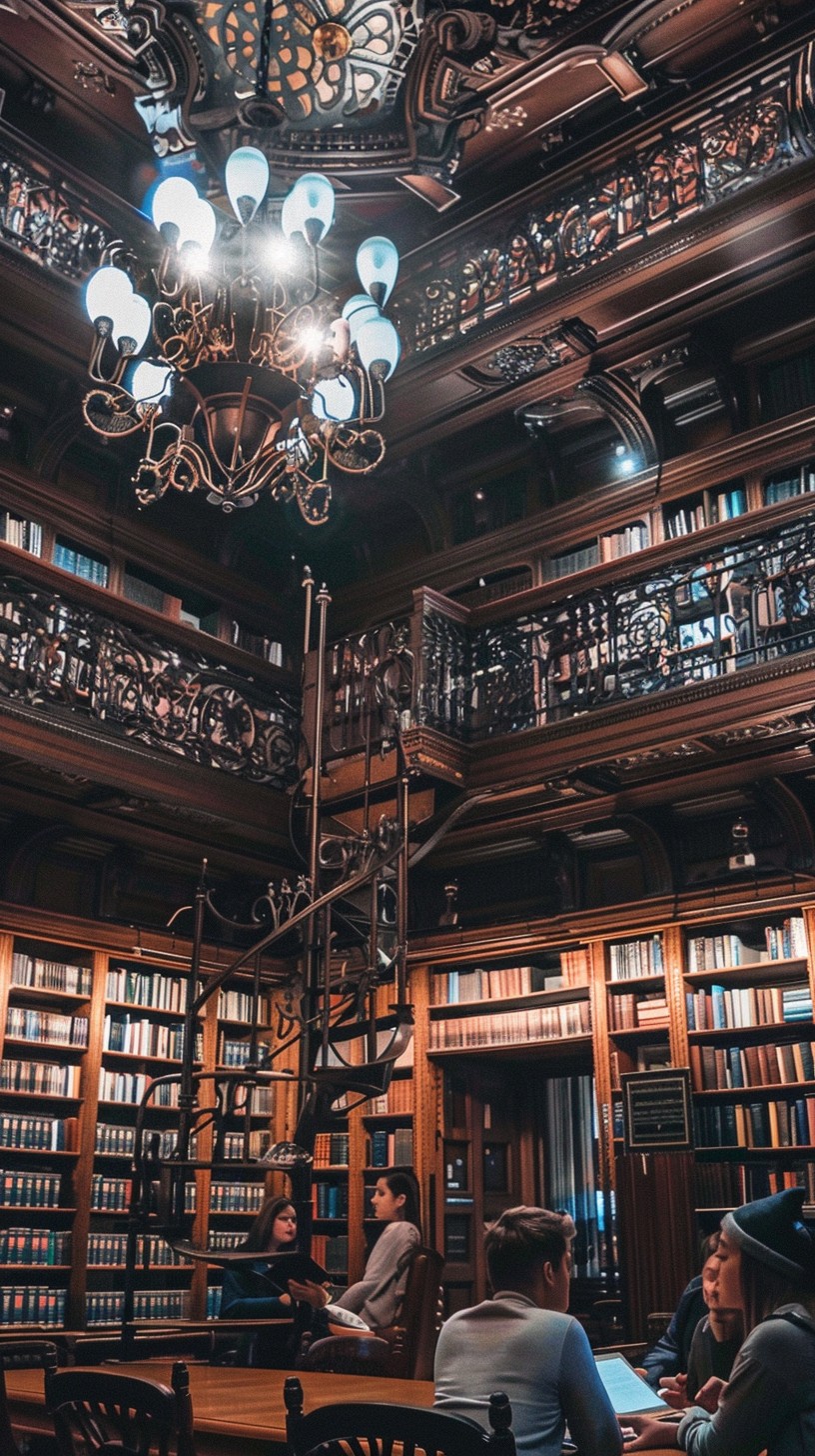 Free Elegant Library Interior Image - Library, Books, Chandelier ...