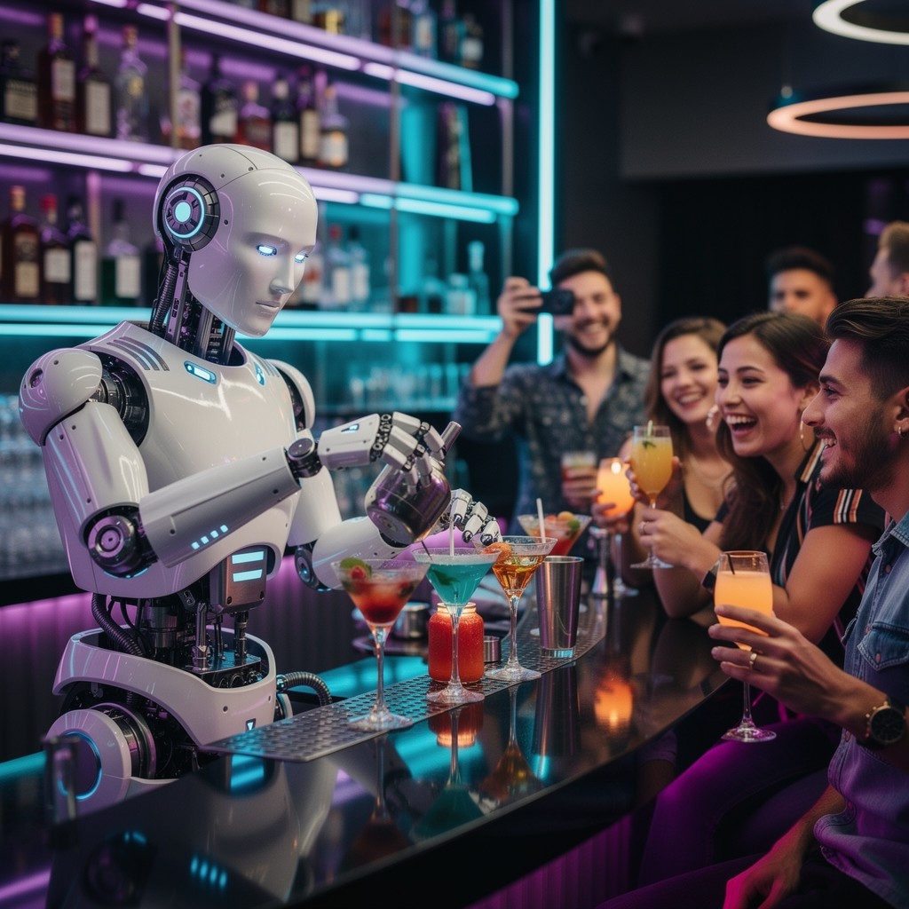 Free Robot Bartender Serves Image - Robot, Bartender, Futuristic ...