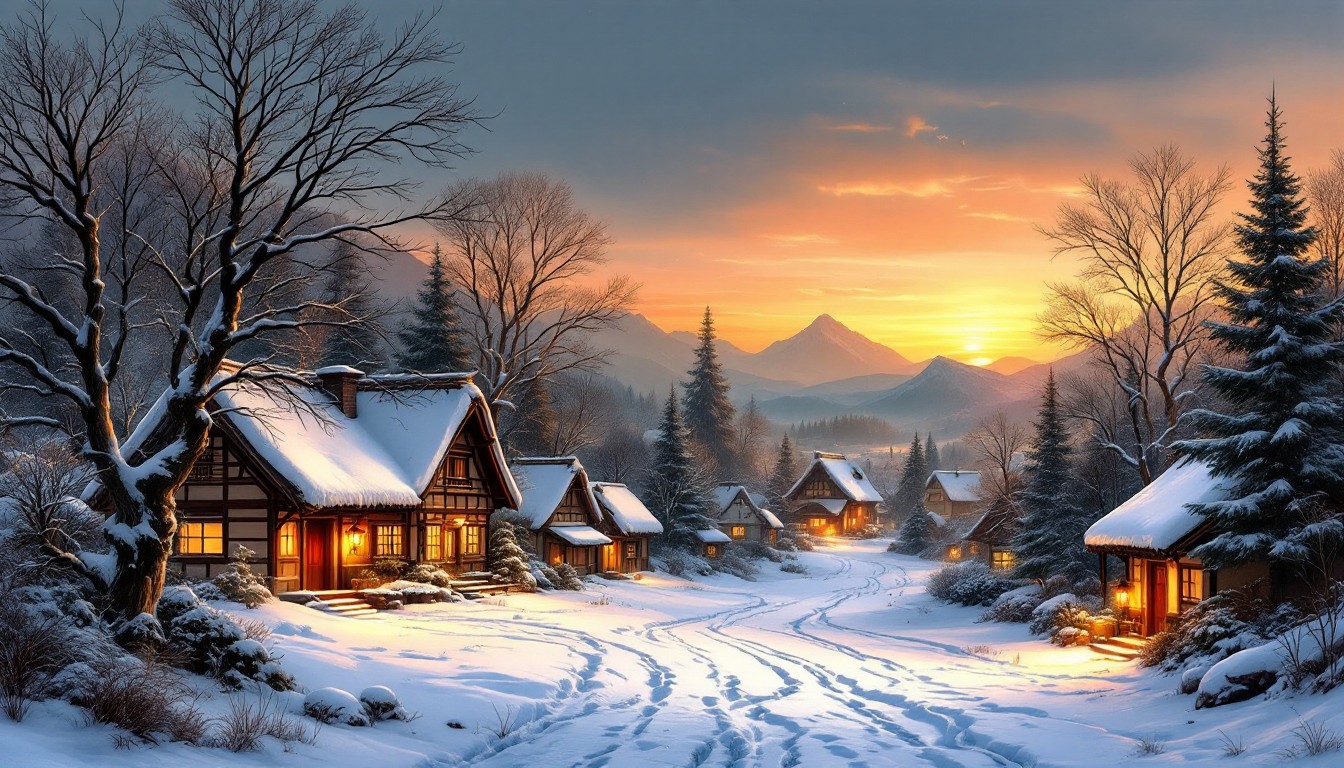 Free Winter Village Sunset Image - Winter, Village, Sunset | Download ...