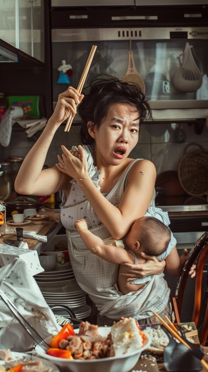 Free Multitasking Mom Cooking Image - Mother, Baby, Cooking | Download ...