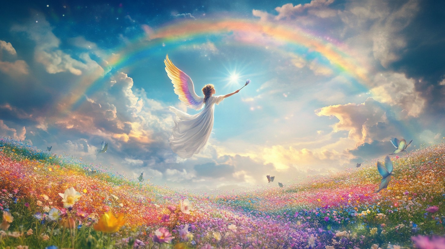 Free Angel in Paradise Image - Angel, Rainbow, Meadow | Download at ...