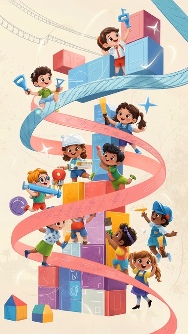 Free Children Building Together Image - Illustration, Children, Cartoon ...