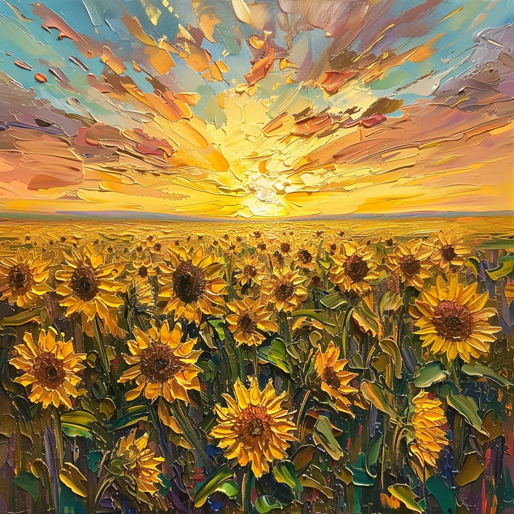 Free Sunset Sunflower Field Image - Sunset, Sunflowers, Painting ...