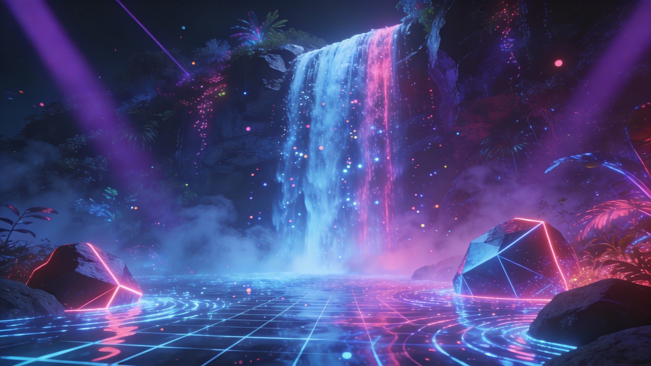 Free Cyberpunk Waterfall Dreams Image - Waterfall, Cyberpunk, Neon ...
