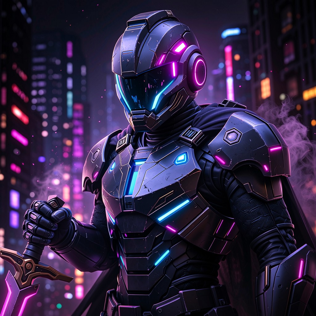 Free Neon Cyber Knight Image - Cyberpunk, Knight, Warrior | Download at ...