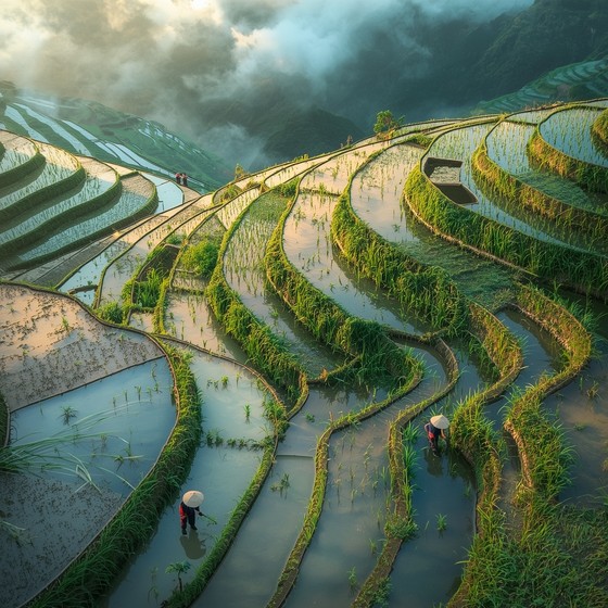 Free Rice Terrace Workers Image - Agriculture, Workers, Terraces ...