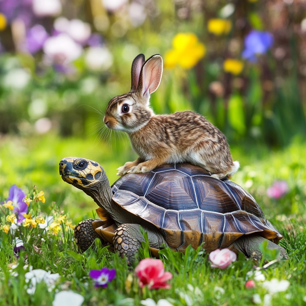 Tortoise Rides Free Rabbit rides tortoise Image - Rabbit, Tortoise, Garden | Download ...