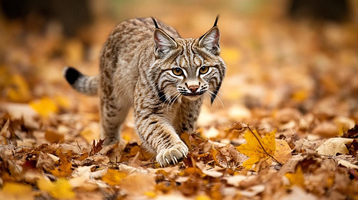 Free Bobcat on prowl Image - Bobcat, Autumn, Leaves | Download at StockCake