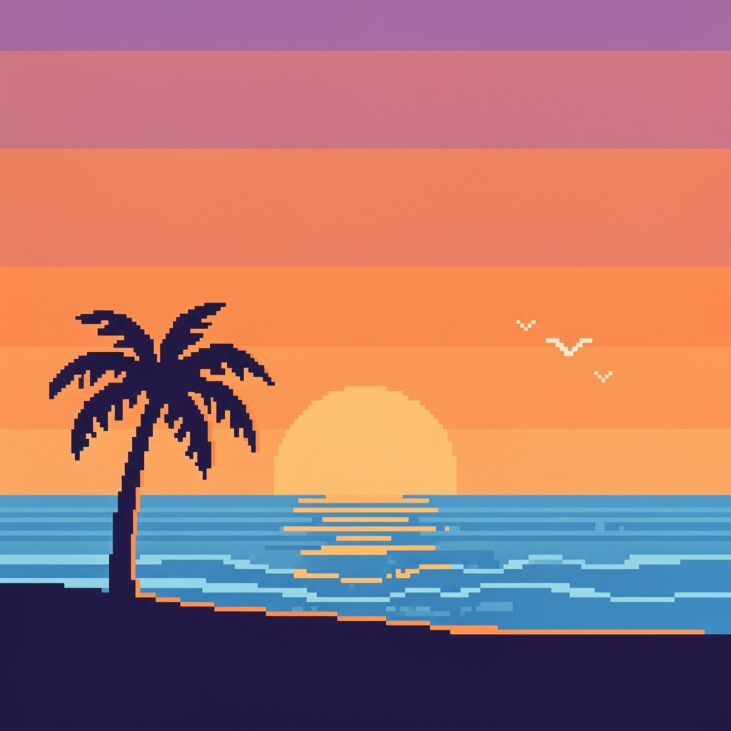 Free Pixel Sunset Paradise Image - Sunset, Beach, Pixel | Download at ...