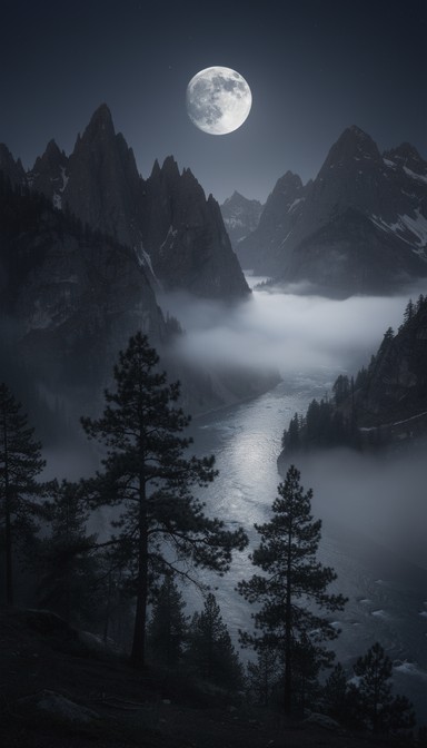 Free Moonlit Mountain Mystery Image - Mountain, Moonlight, Fog ...