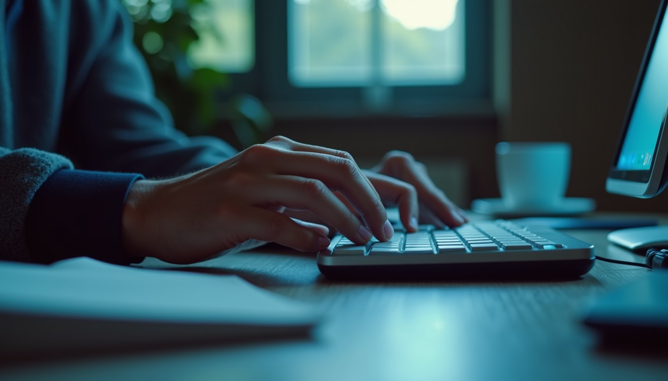 Free Blue-lit Productivity Image - Typing, Keyboard, Computer ...