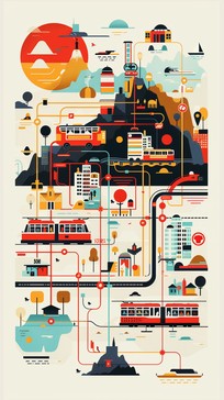 Free Vibrant Transit Map Image - Illustration, Transportation, Map ...