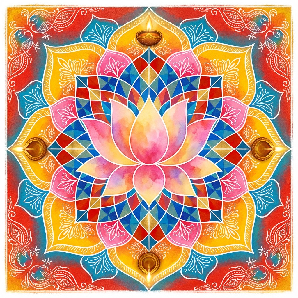 Free Vibrant Lotus Rangoli Image - Rangoli, Lotus, Illustration ...