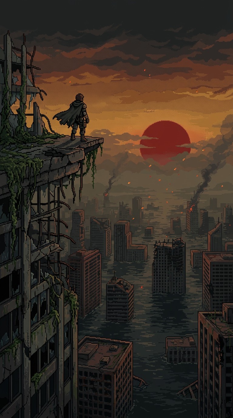 Free Apocalyptic Pixel Sunset Image - Pixel, Apocalypse, Ruins ...