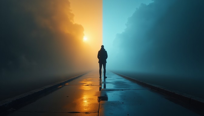 Free Between Two Worlds Image - Silhouette, Duality, Crossroads ...