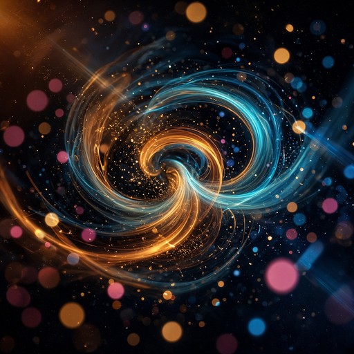 Glowing ribbons of warm amber and cool cyan light twist into a big ...