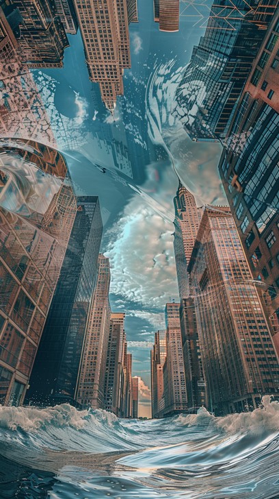 Download Flooded Urban Scene Image - Cityscape, Flood, Waves | StockCake