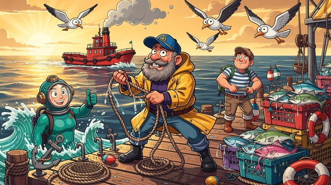 Free Busy Harbor Life Image - Cartoon, Illustration, Dock | Download at ...