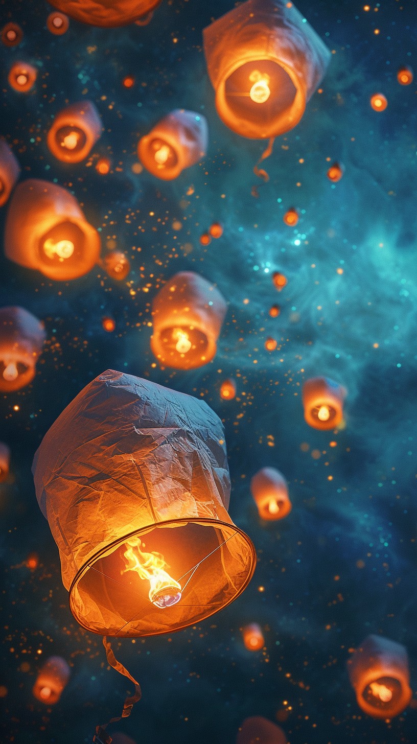 Free Sky Lanterns Glow Image - Sky, Lanterns, Night | Download at StockCake