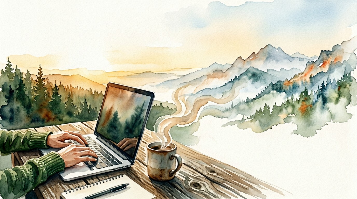Free Work Meets Wilderness Image - Watercolor, Laptop, Coffee ...