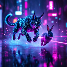 Free Neon Cyberpunk Chase Image - Cyberpunk, Lynx, Rabbit | Download at ...