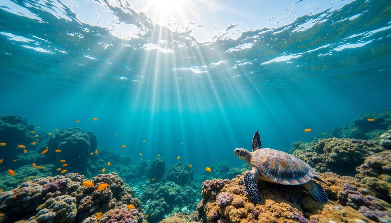 Turtle Ref Free Turtle's Sunlit Paradise Image - Turtle, Reef, Underwater ...