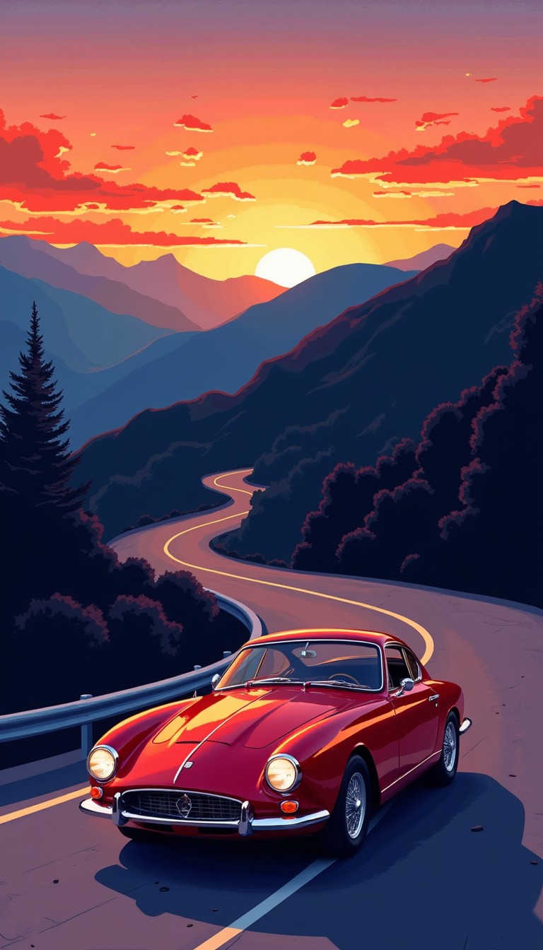 Free Sunset Mountain Drive Image - Vintage, Car, Sunset | Download at ...