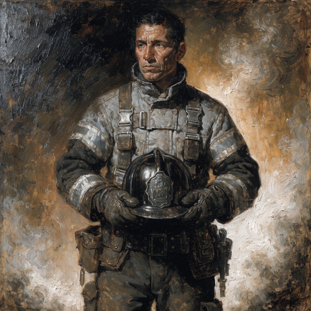 Free Noble Firefighter Portrait Image - Firefighter, Portrait, Painting ...