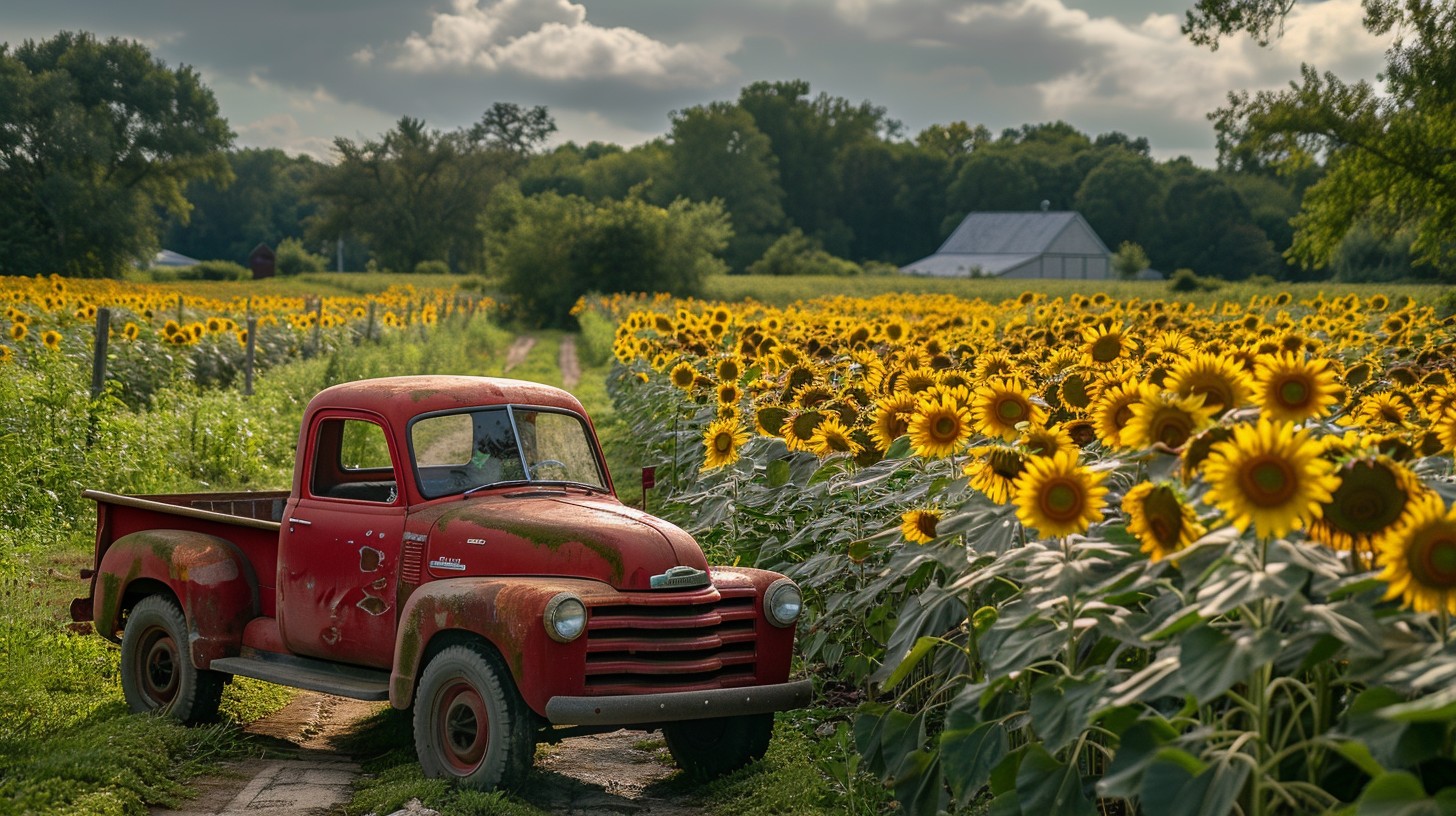 Free Rustic Truck Field Image - Vintage, Truck, Sunflowers | Download ...