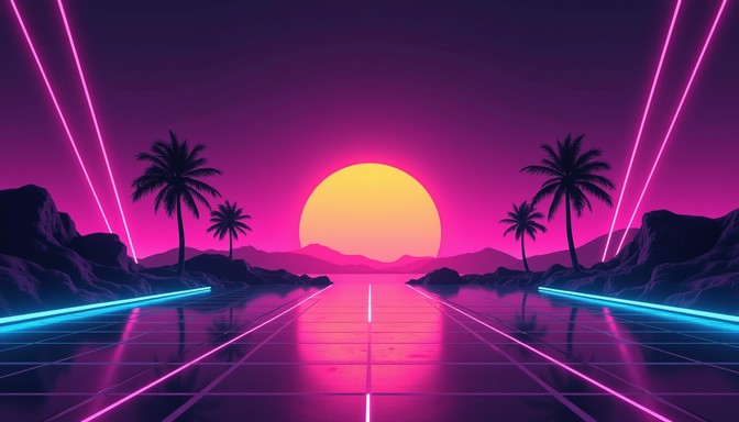 Sunset Image Neon Free Neon Sunset Grid Image - Synthwave, Vaporwave, Cyberpunk ...