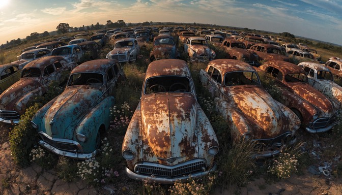 Free Forgotten Automotive Graveyard Image - Aerial, Abandoned, Cars ...
