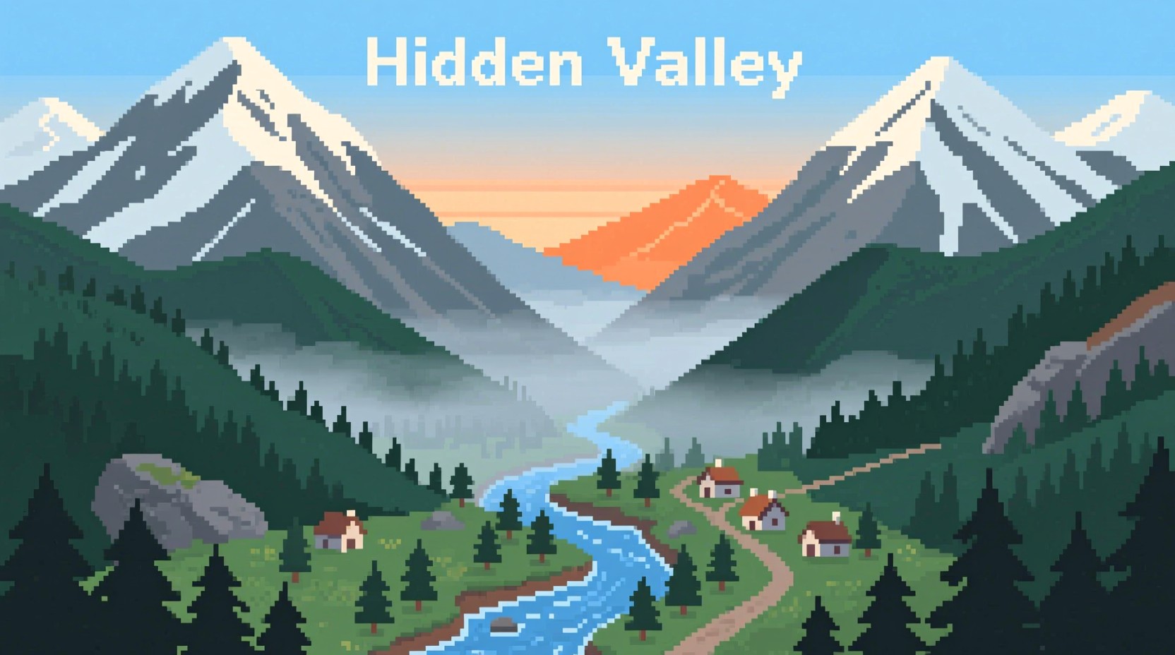 Free Pixelated Mountain Paradise Image - Mountains, Pixel, Valley ...