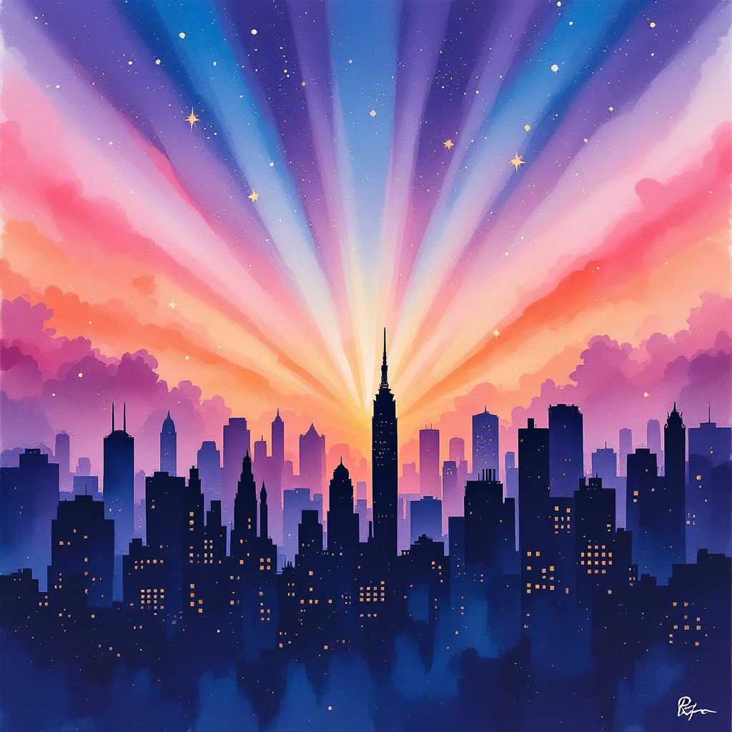 Free Radiant City Dreams Image - Skyline, Cityscape, Watercolor ...