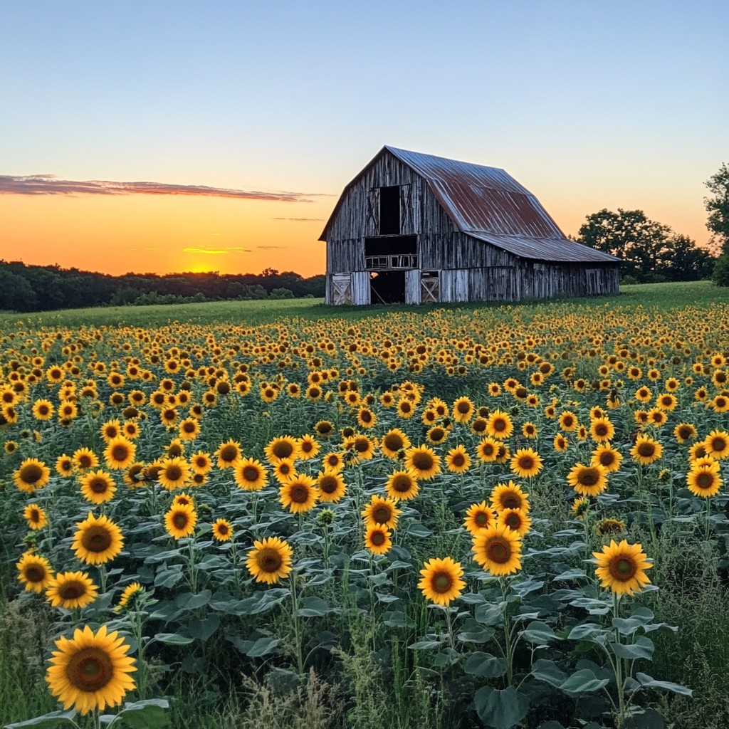 Free Sunflower Field Sunset Image - Sunflowers, Sunset, Barn | Download ...