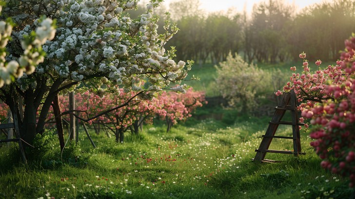 Free Orchard in Bloom Image - Orchard, Bloom, Ladder | Download at ...