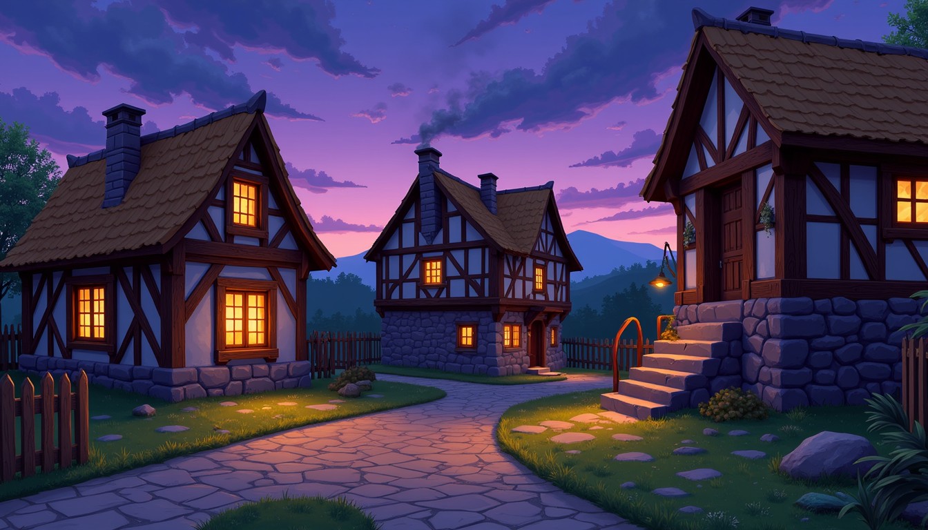 Free Cozy Pixel Hamlet Image - Village, Twilight, Pixel | Download at ...
