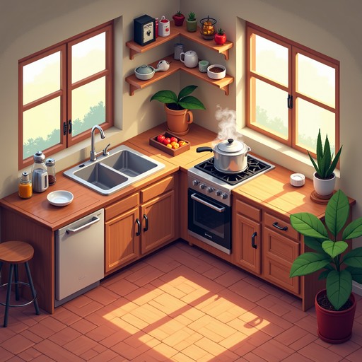 Free Cozy Cooking Space Image - Kitchen, Pixelart, Isometric | Download ...
