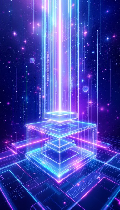 Star Platform Rising Free Neon Crystal Ascension Image - Holographic, Futuristic, Cosmic ...