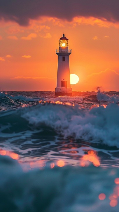 Free Sunset Lighthouse Silhouette Image - Sunset, Lighthouse, Ocean ...