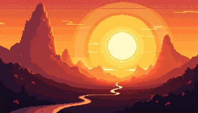 Free Pixelated Golden Hour Image - Pixelart, Sunset, Mountains ...