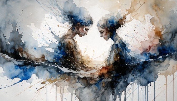 Free Contemplative Watercolor Conversation Image - Watercolor, Portrait ...