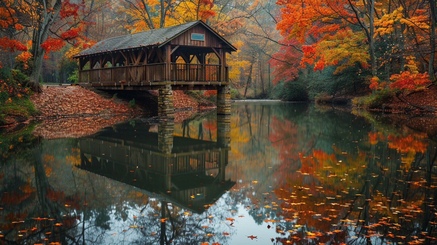 Free Autumn Covered Bridge Image - Autumn, Bridge, River | Download at ...