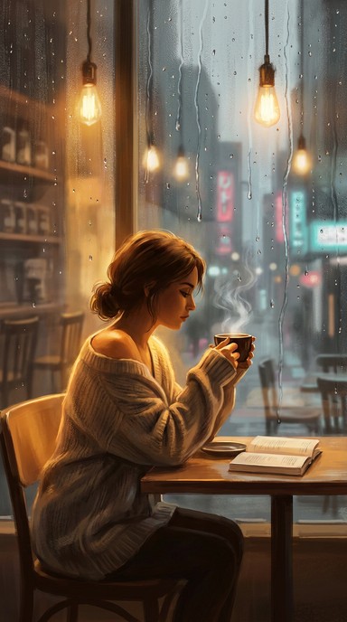 Free Rainy Cafe Solitude Image - Woman, Cafe, Rain | Download at StockCake